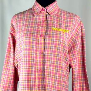 *VINTAGE* PINK PLAID WRANGLER LONG SLEEVE BUTTON DOWN